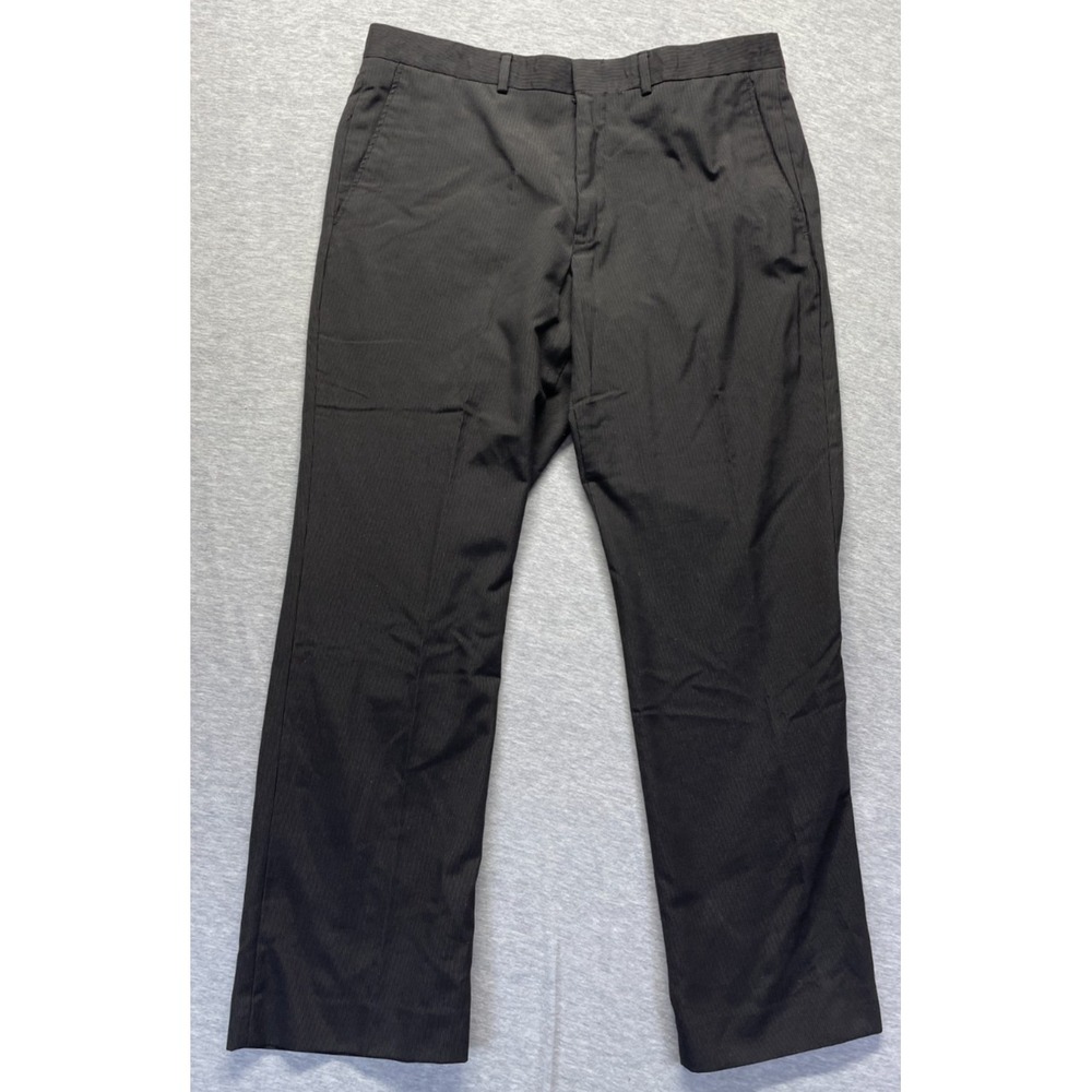 Billy London Dress Pants Mens 36x30 Black Pinstripe Straight Leg Business Formal